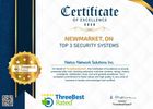 Certificate of Excellence for Newmarket, ON Top Security Systems.