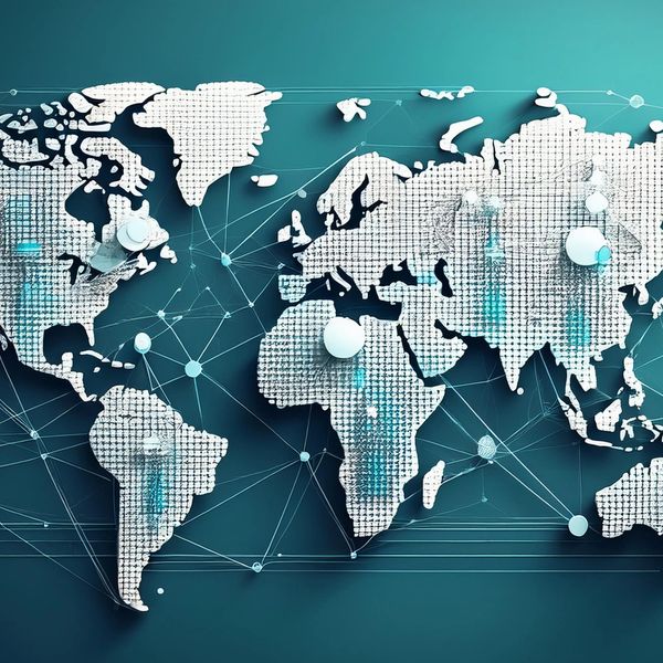 A map of the world with connected links and circles.