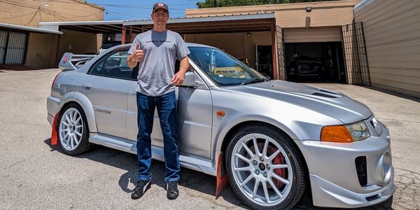 Doug with his RHD Mitsubishi Lancer Evolution V we imported from Japan