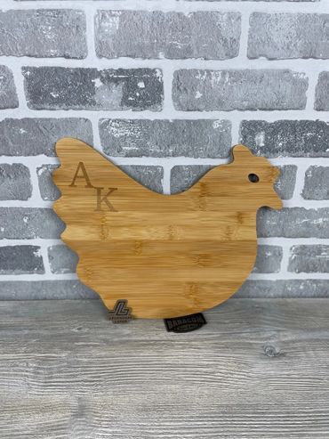 Monogramed Rooster Shaped Bamboo Cutting Board in Cedar Rapids Iowa