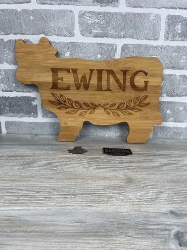 Personalized Cow Shaped Bamboo Cutting Board