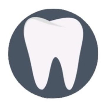 A white tooth icon inside a dark circular background.
