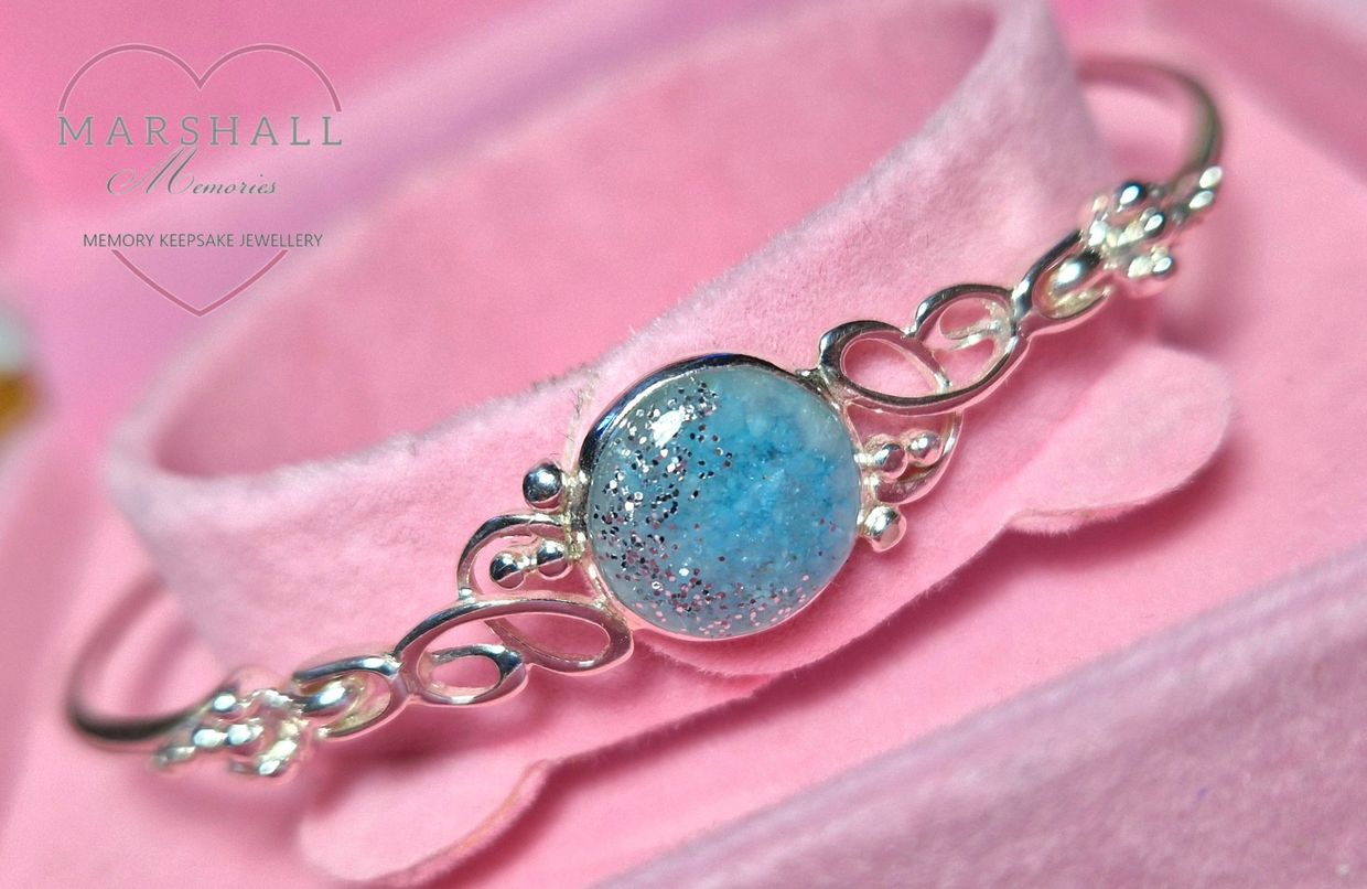 Silver Bangle
Memorial Jewellery 
Keepsake
Raw aquamarine 
Gift
Sentimental 
Keepsake
Bangle