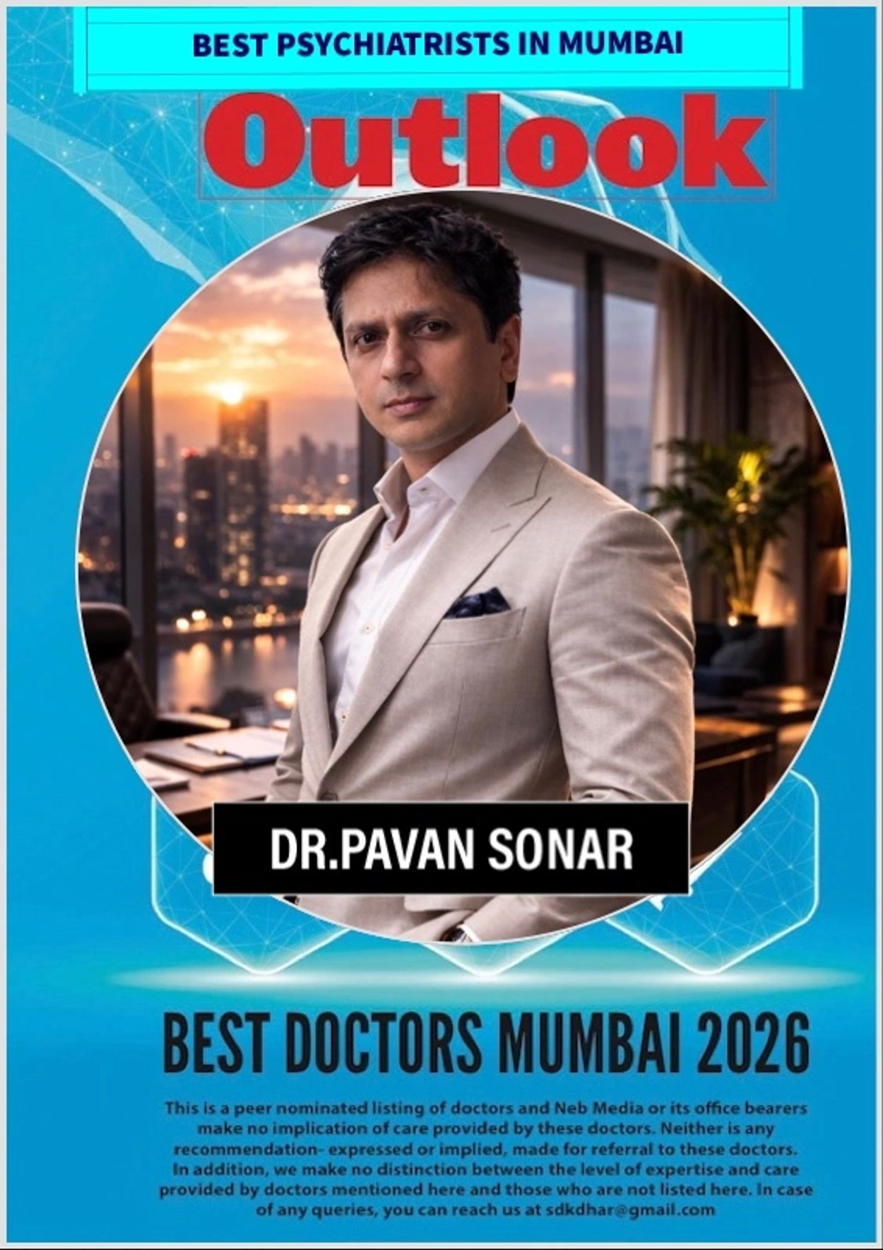 Dr. Pavan Sonar been honoured in outlook best psychiatrists In Mumbai list and top doctors list