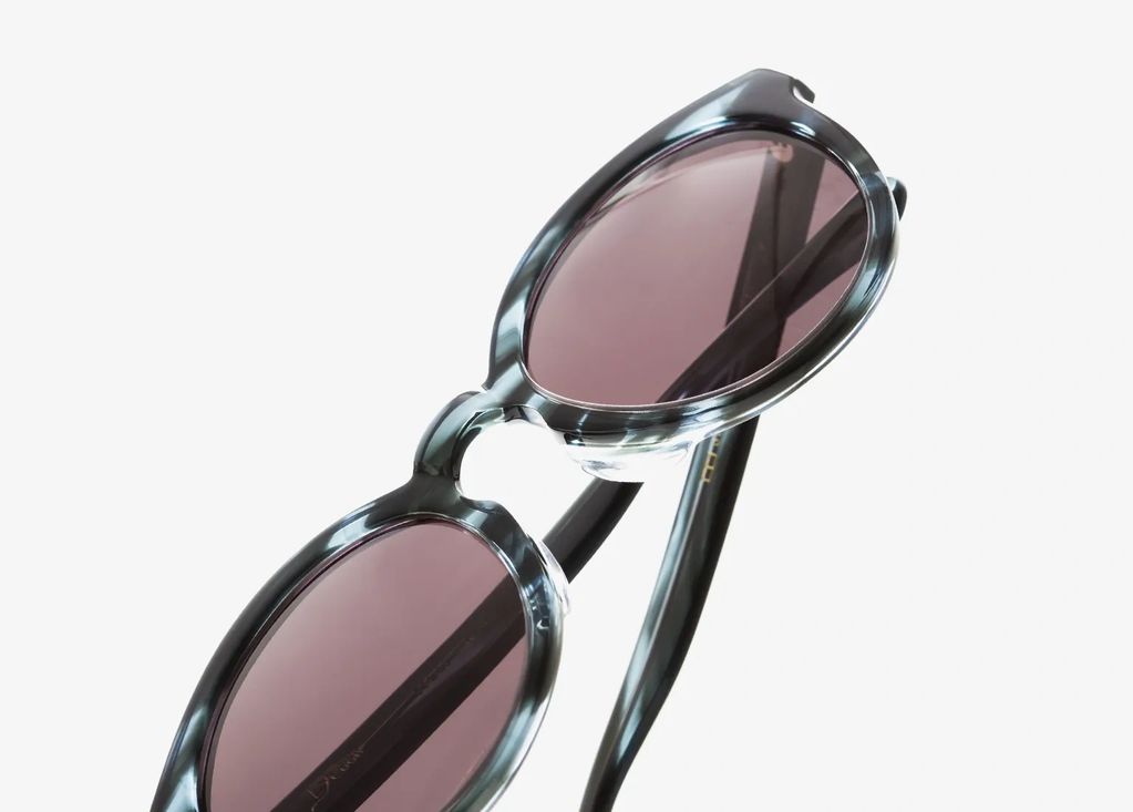 Close-up of stylish sunglasses with tinted lenses.