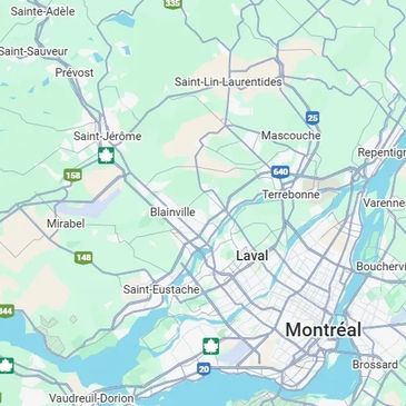 Map showing Montreal and surrounding areas including Laval and Terrebonne.