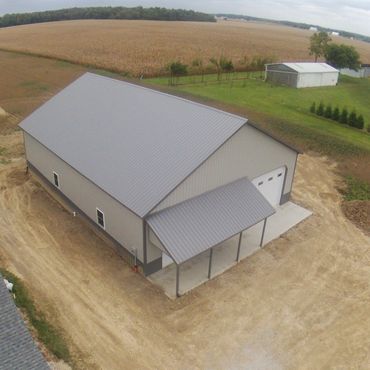 Aerial view of a modern gray house