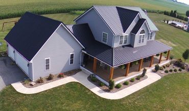 Aerial view of a modern gray house