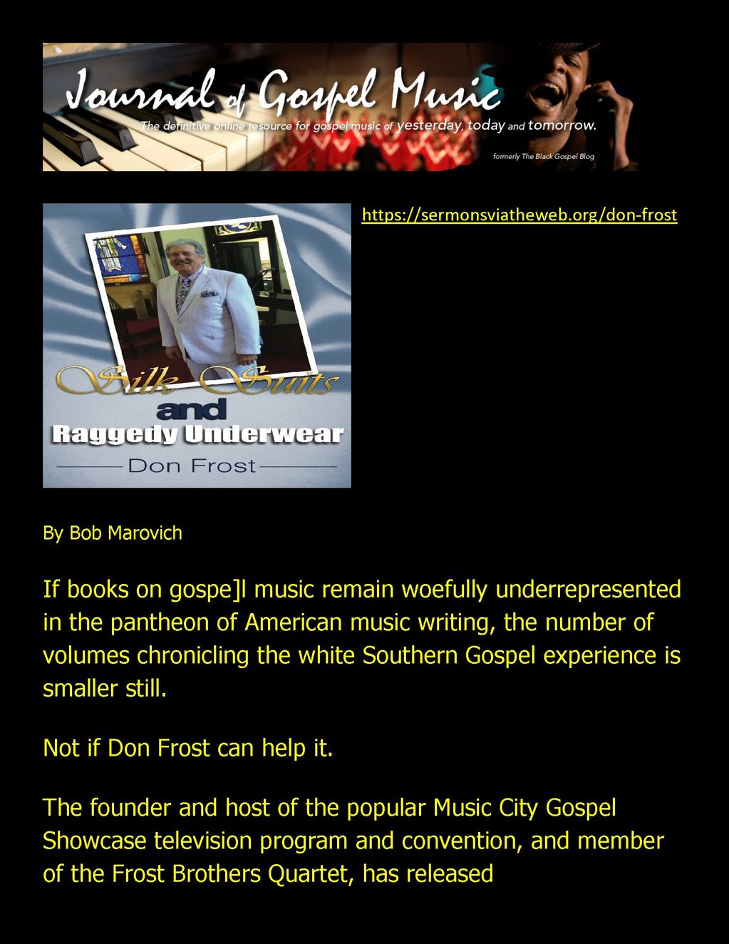 DON FROST SILK SUITS & RAGGEDY UNDERWEAR- REVIEW
SOUTHERN COUNTRY GOSPEL MUSIC