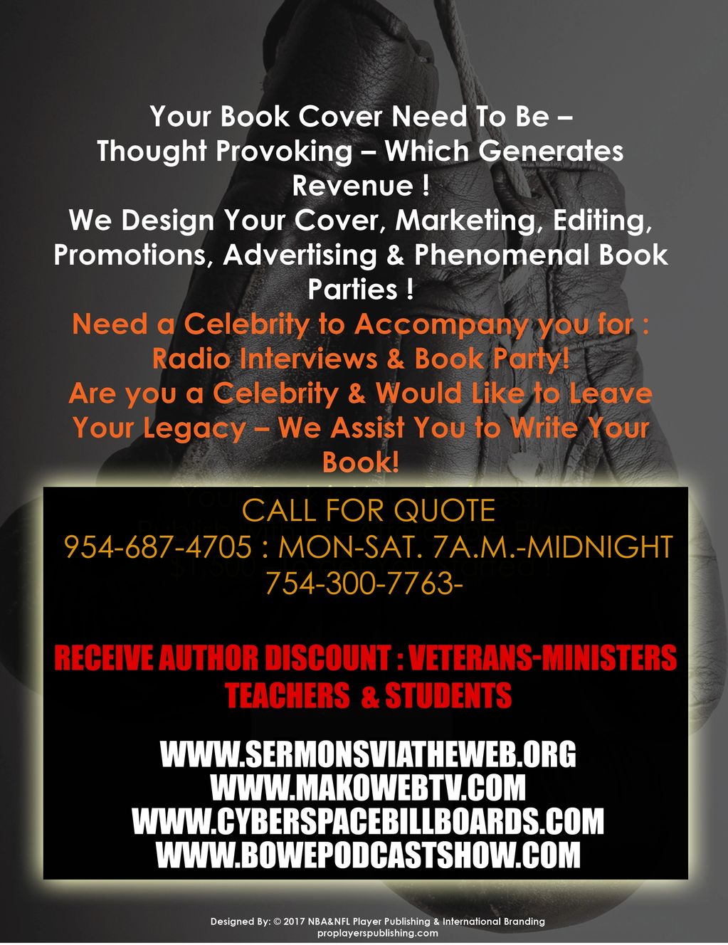 ORDAIN FAITH PUBLISHING
PUBLISH YOUR BOOK
GREAT PRICES
DISTRIBUTE
954-687-4705
MON-SAT
7 A-MIDNIGHT