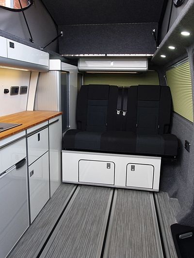 RIB 112 bed on rails installed in a VW Transporter 