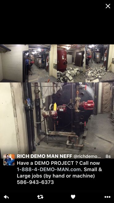 industrial block walls removed around boiler