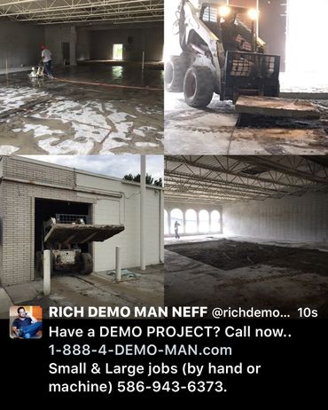 commercial interior concrete removal saw cut and removed with bobcat machine.
