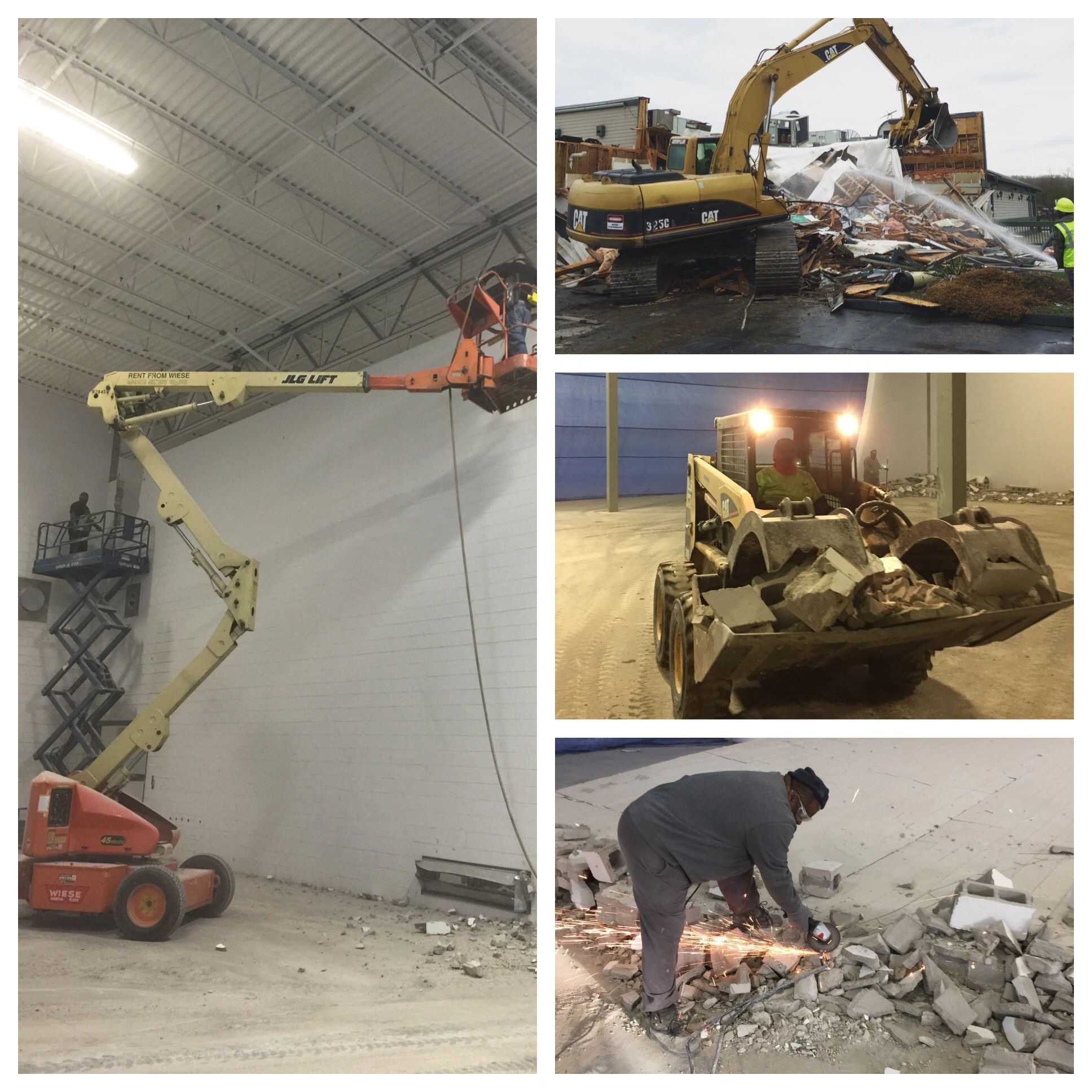 COMPLETE DEMOLITION 
CLEAN UP WORK WITH BOBCAT MACHINE, INDUSTRIAL BLOCK WALL REMOVAL .