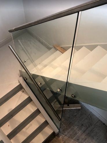 glass, modern stairs, glass panels