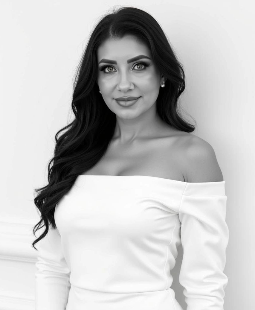 Women smiling white dress black and white photo