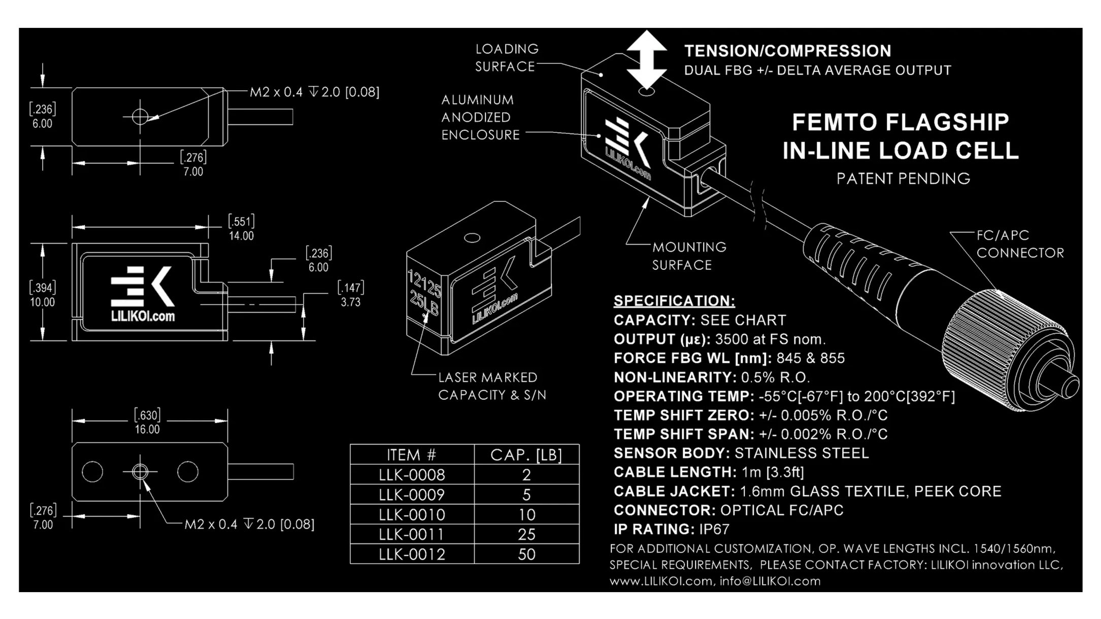 FBG Force Sensor FG10 Flagship miniature load cell for submersible, high temperature applications