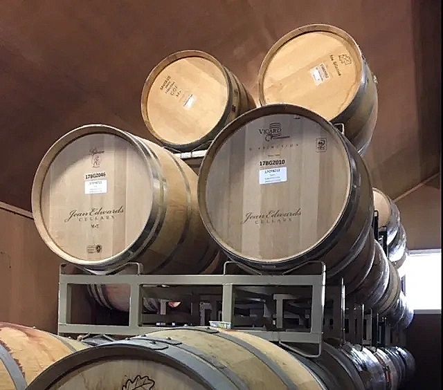 wine barrels in the winery
