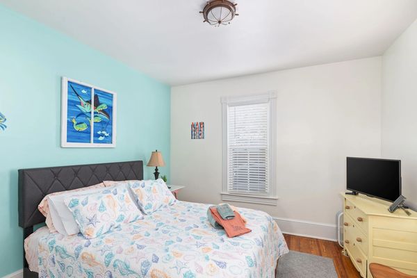 Queen bed with smart TV