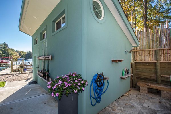Outdoor shower with hot and cold water.