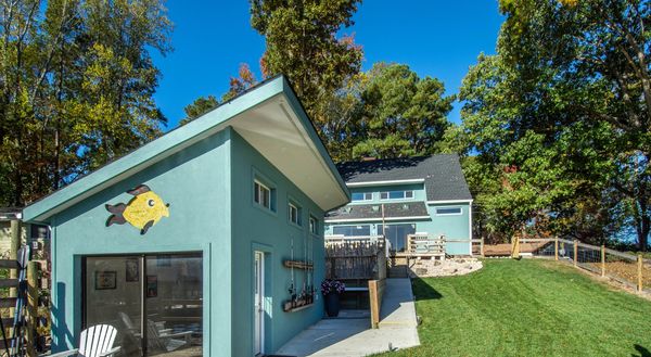 Fish house with ice maker, fridge, and freezer for bait.