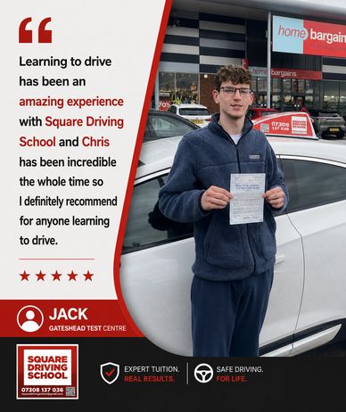 Jack's positive testimonial for Square Driving School after passing his test.