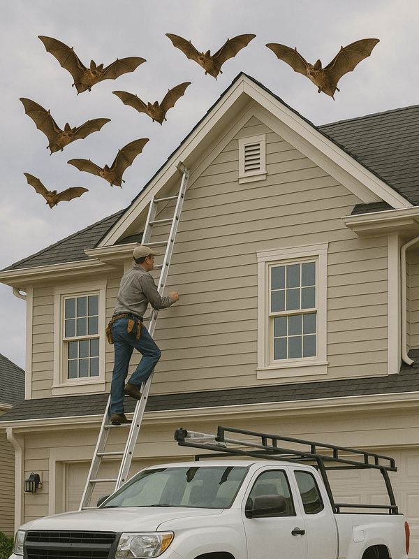 bat removal service tech working on a house to get bats out