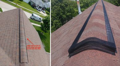 ridge vent and then ridge vent with ridge guard installed