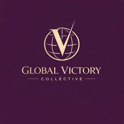 Elegant logo of Global Victory Collective with a globe and checkmark design.