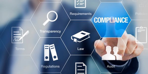 Business compliance concept with terms and regulations.