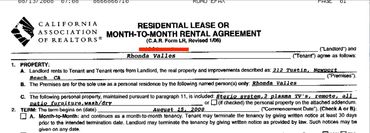 RHONDAS home lease agreement, a Nice Ocean View Home, obviously not "living in her car"