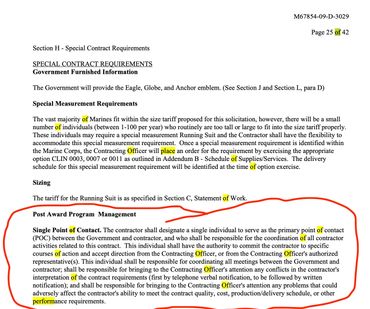 Contract Requirement showing SINGLE point of Contact required, rebuttal to Brads claim that Rhonda d