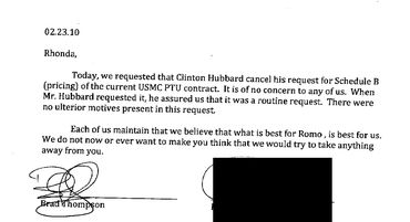 Brad Thompson Signature statement cancel lawyer resume working with Romo