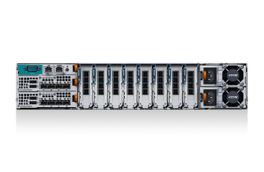 Rear view of a Dell PowerEdge FN2210S server with multiple network ports and power supplies.
