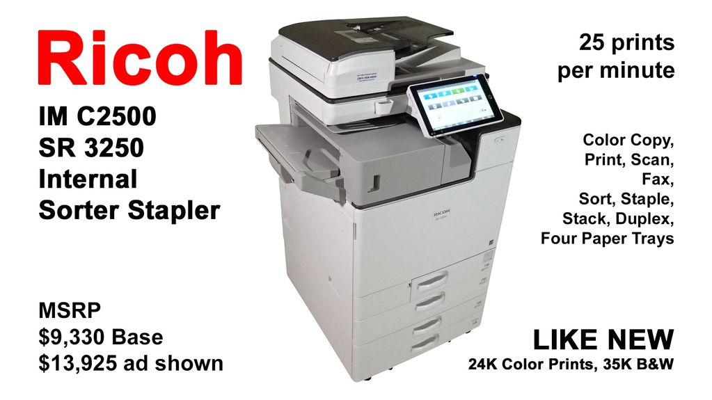 Ricoh IM C2500 Color copier for sale or lease.