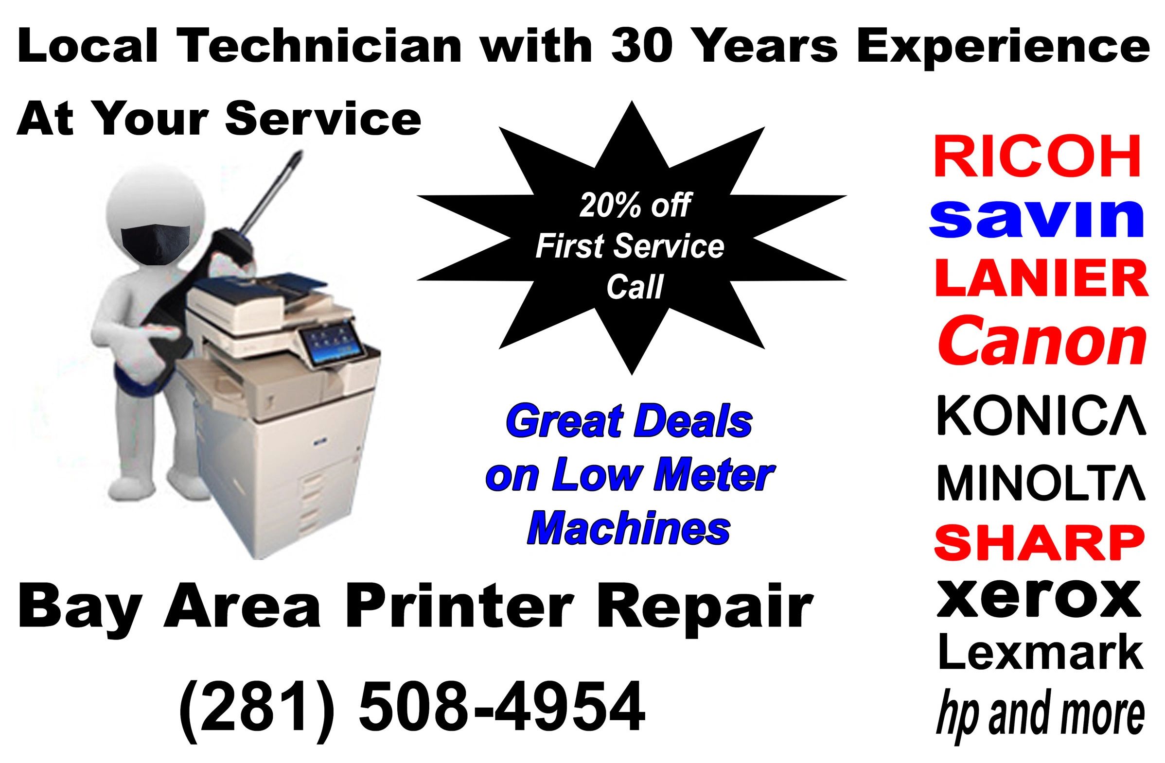 Local technician with 30 years experience at your service. Ricoh, Savin, Lanier.