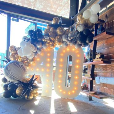 marquee numbers, led numbers, organic garland, balloon decor, happy birthday, balloons, celebration