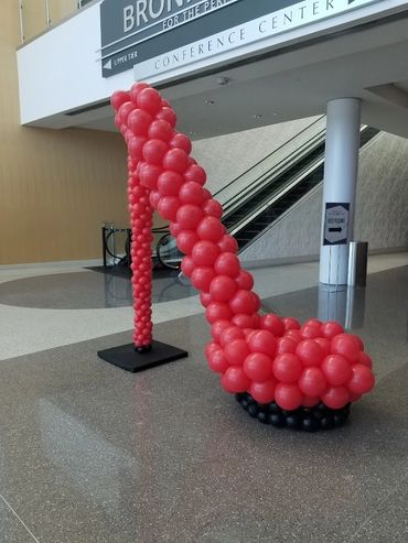 balloons, red stiletto, custom balloon structure, red pump, heel, balloons