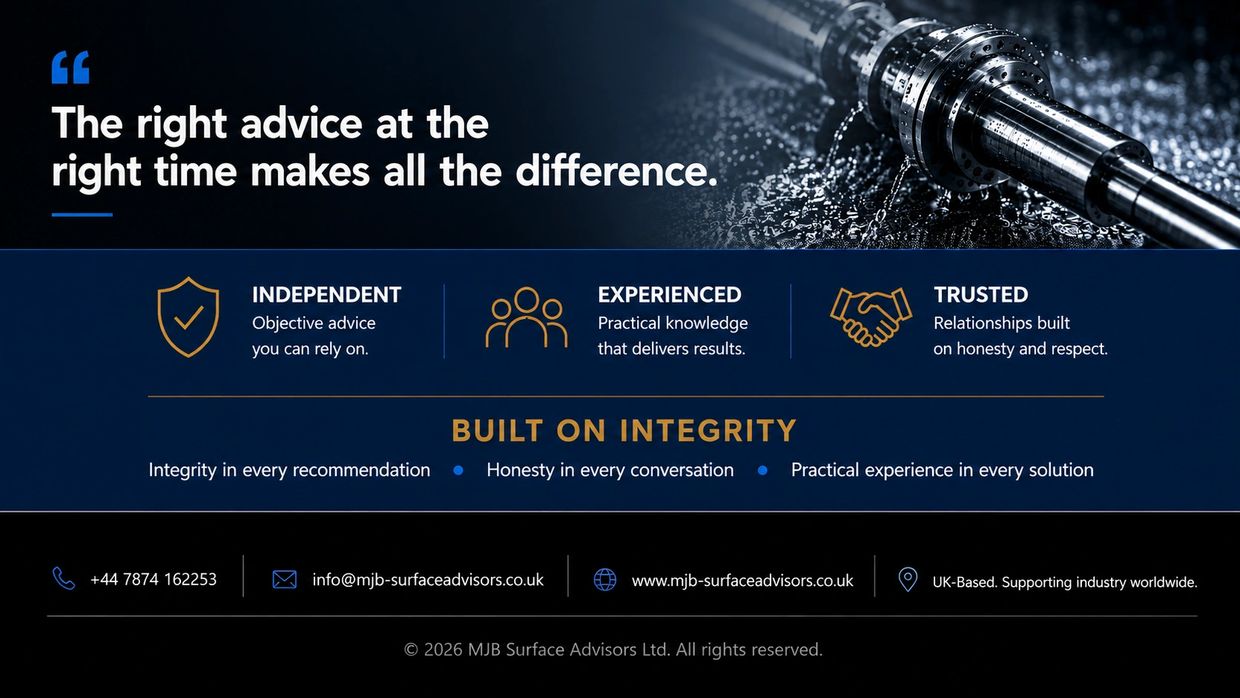 MJB Surface Advisors — independent, experienced and trusted surface finishing advice, built on integrity.