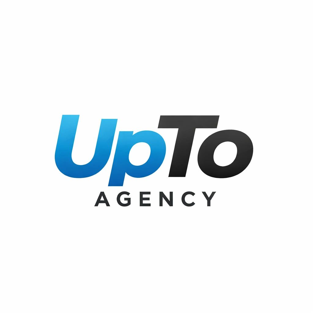 Logo of UpTo Agency with gradient blue and black text.