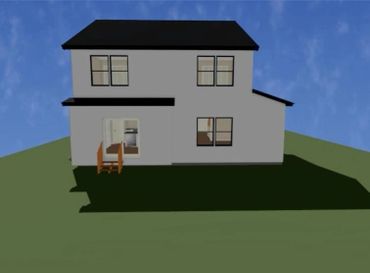 3d rendering of the back of the Two story house plans Carmen Juanita