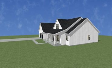 3d rendering of the right side of the house plan the country ranch.