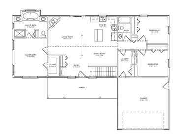 Blueprint floor plan of 3-bedroom 2-bathroom home.