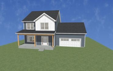 Front 3d rendering of two-story home the Sophia.