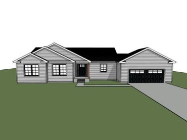 3d rendering of the front of the house plan the river view ranch.
