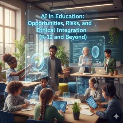 Classroom using AI technology for immersive education and ethical discussions.