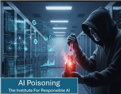 A hooded figure adding a glowing substance to a bottle, symbolizing AI poisoning.