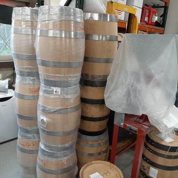 stack of oak barrels