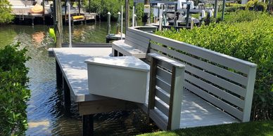 tan dock with deck board handrail