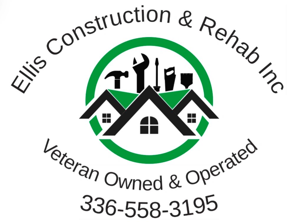 Logo for Ellis Construction & Rehab Inc with tools and house graphic.
